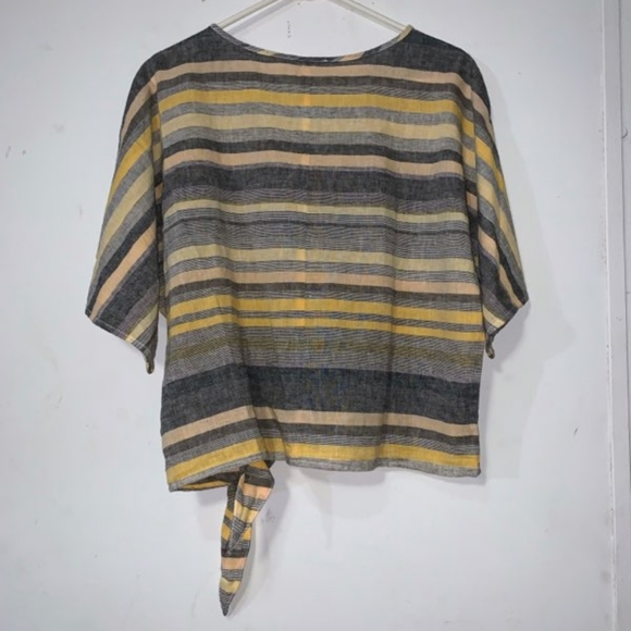 🐣- NWT BeachLunchLounge sz S Grey & Yellow Striped Linen/Cotton Blend Blouse - Picture 2 of 6